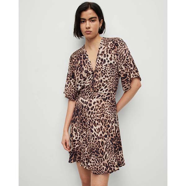 Allsaints Australia Womens Dina Evita Leopard Print Mini Dress Brown AU91-164